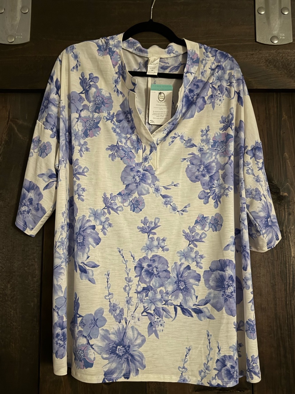 Floral Blue & White V-Neck Tunic Top Sew In Love Sz 2X Womens NWT